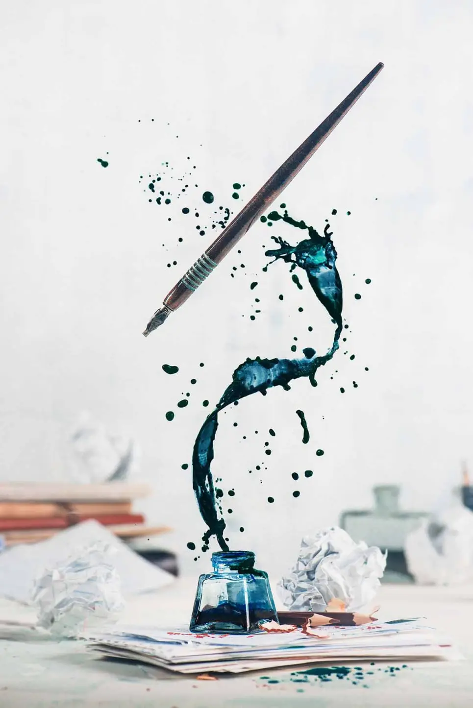 Pen and exploding ink pot